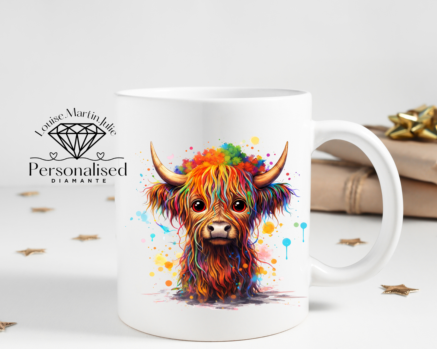 Paint drip Highland cow mug 11 oz ceramic mug