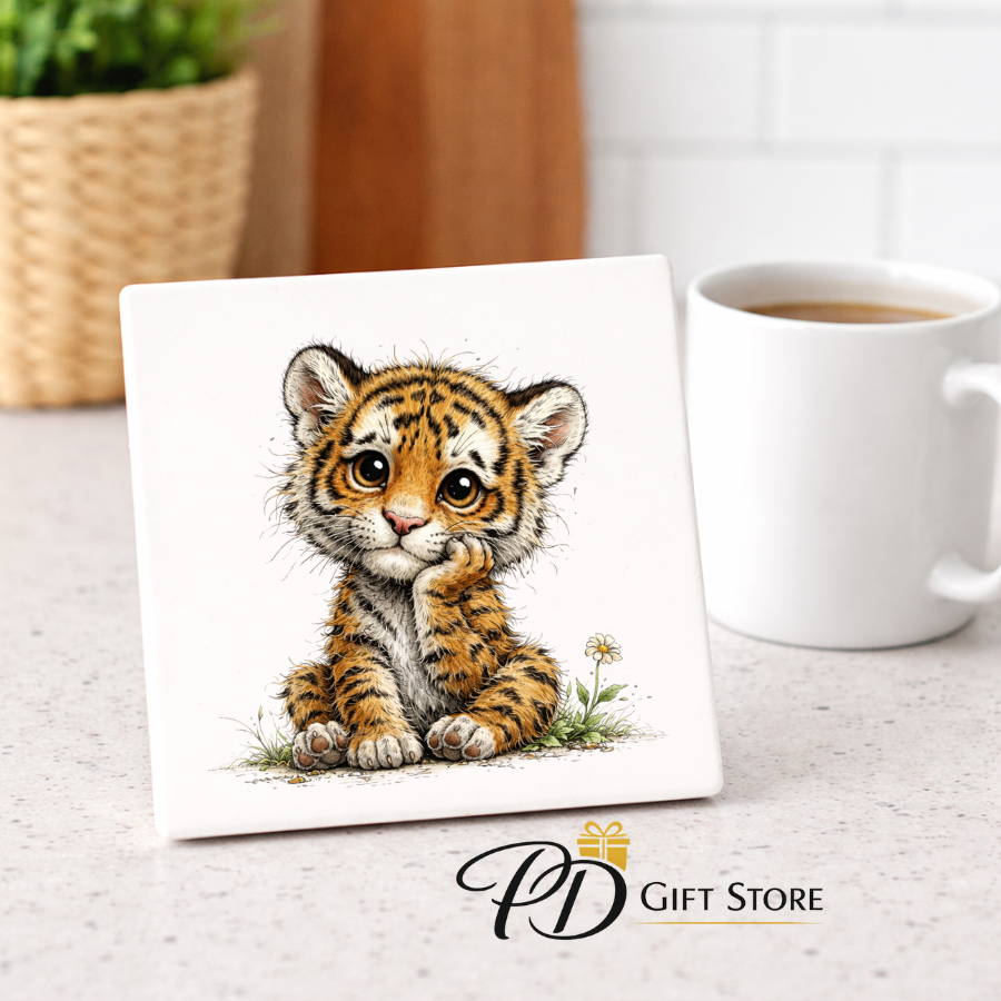 Ceramic square Cute Lion coaster