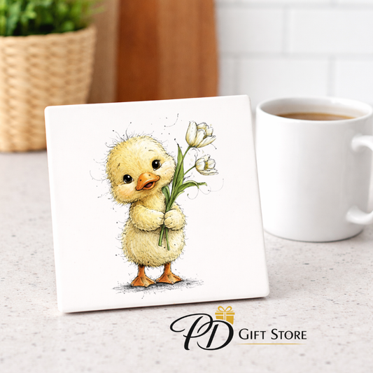 Ceramic square coaster with cute Duck