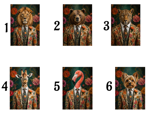 Animals in suit  A4 prints with orange flower