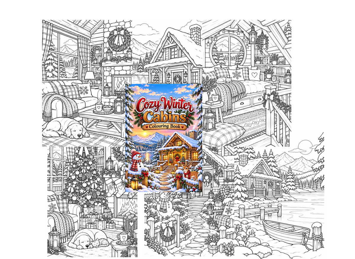 Cosy Winter Cabins Colouring Book
