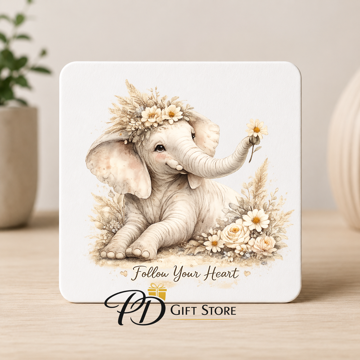 Floral elephant Wooden Coaster