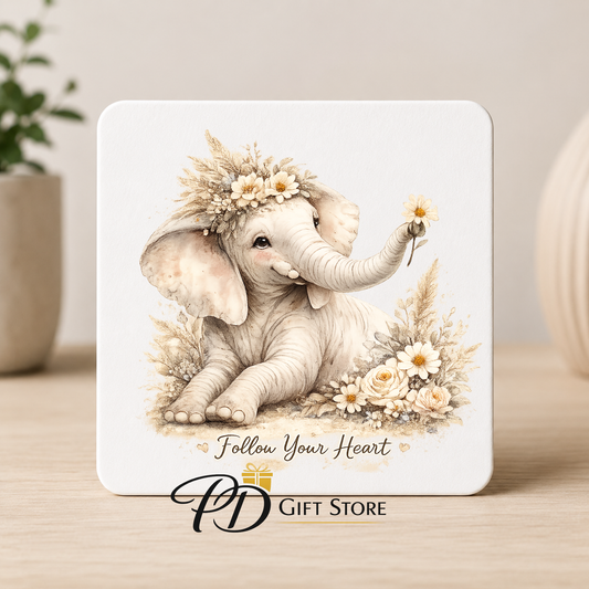 Floral elephant Wooden Coaster