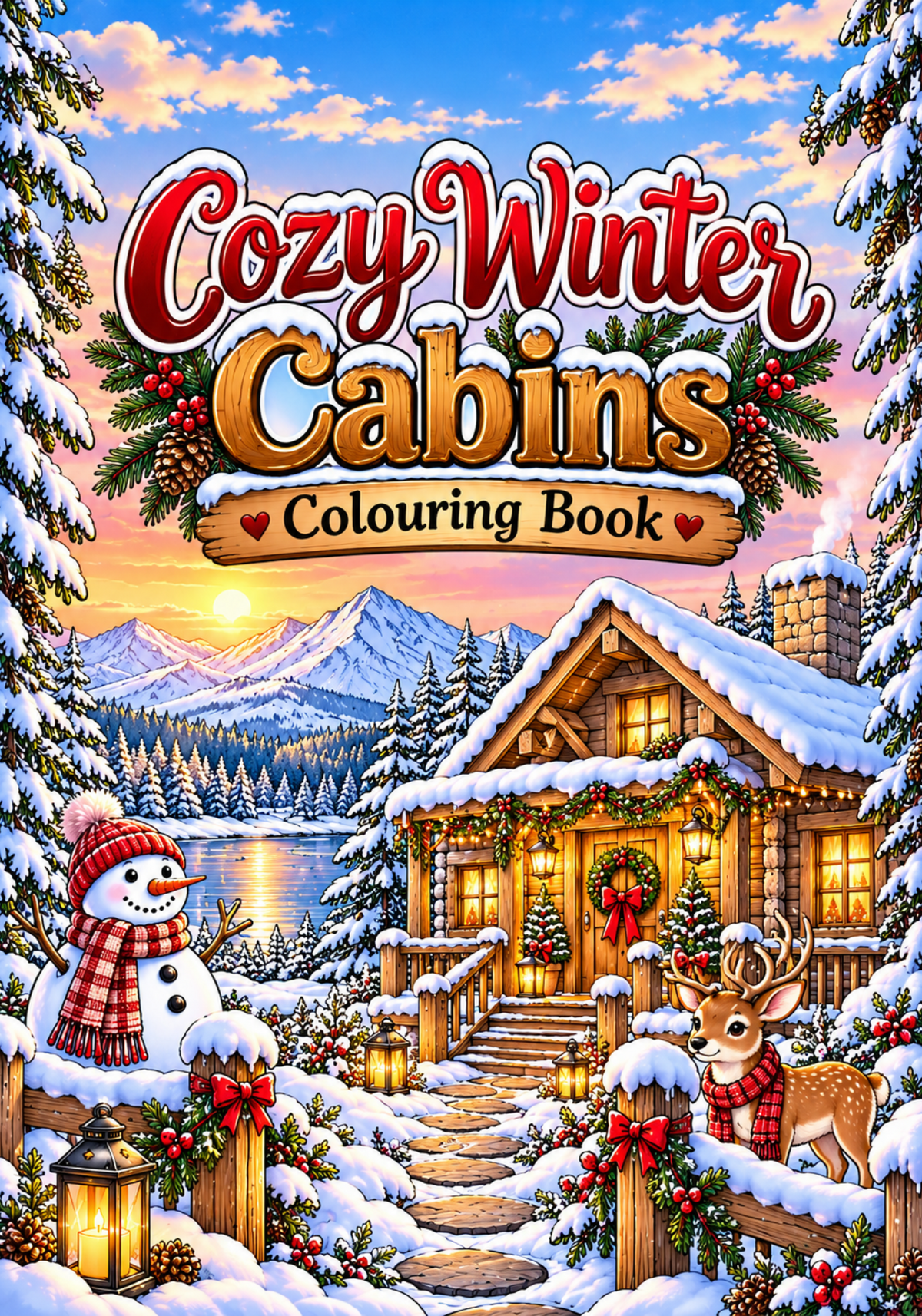 Cosy Winter Cabins Colouring Book