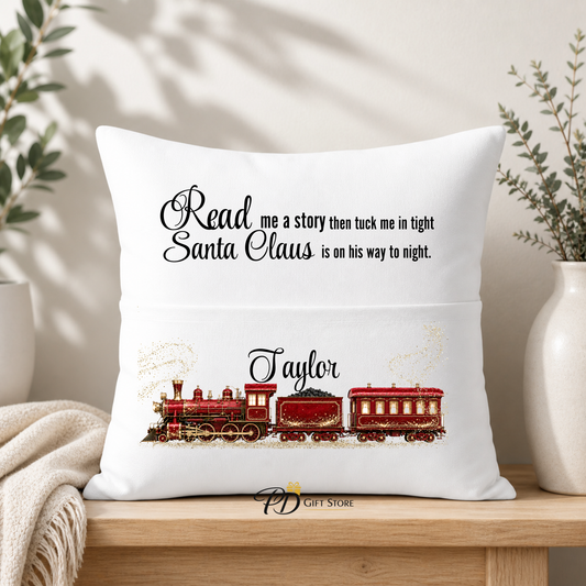 Christmas Train book pocket pillow cushion personalised