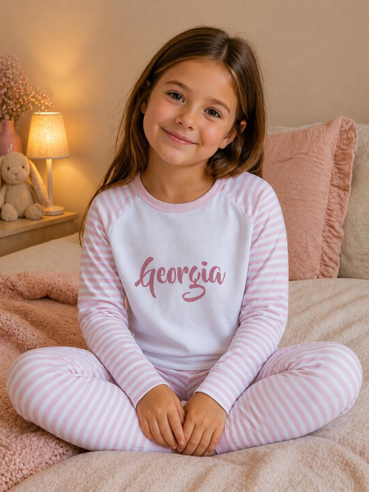 Personalised Striped Cotton Pyjamas: Baby, Toddler, Kids
