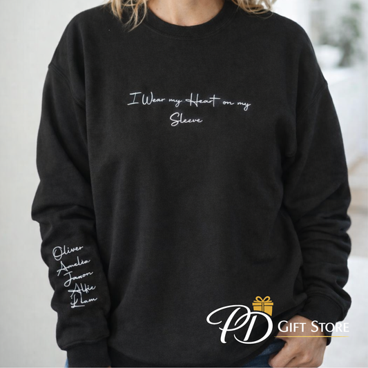 Personalised I wear my heart on my sleeve sweater