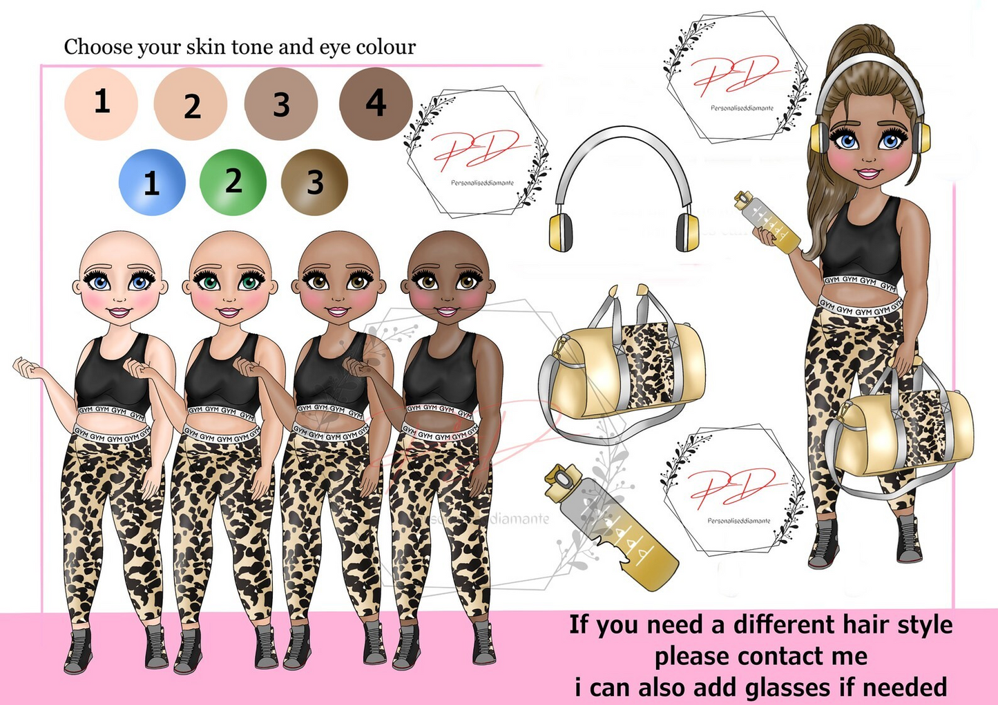 Personalised leopard print gym drink bottle , dolly can be customised