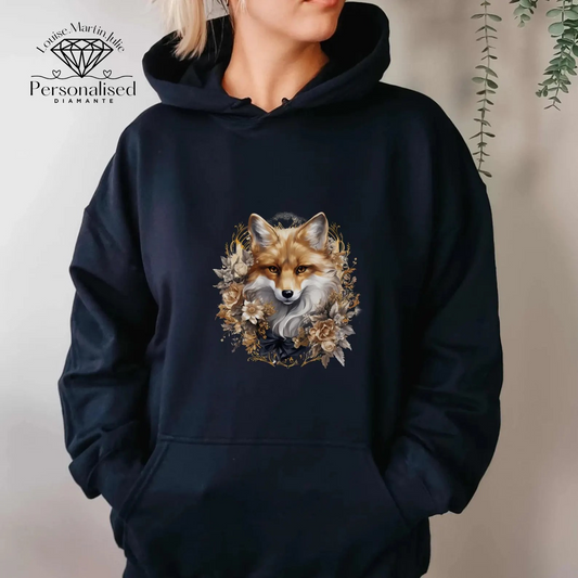 Floral Fox Hoodie, Cottage core Woodland Sweatshirt