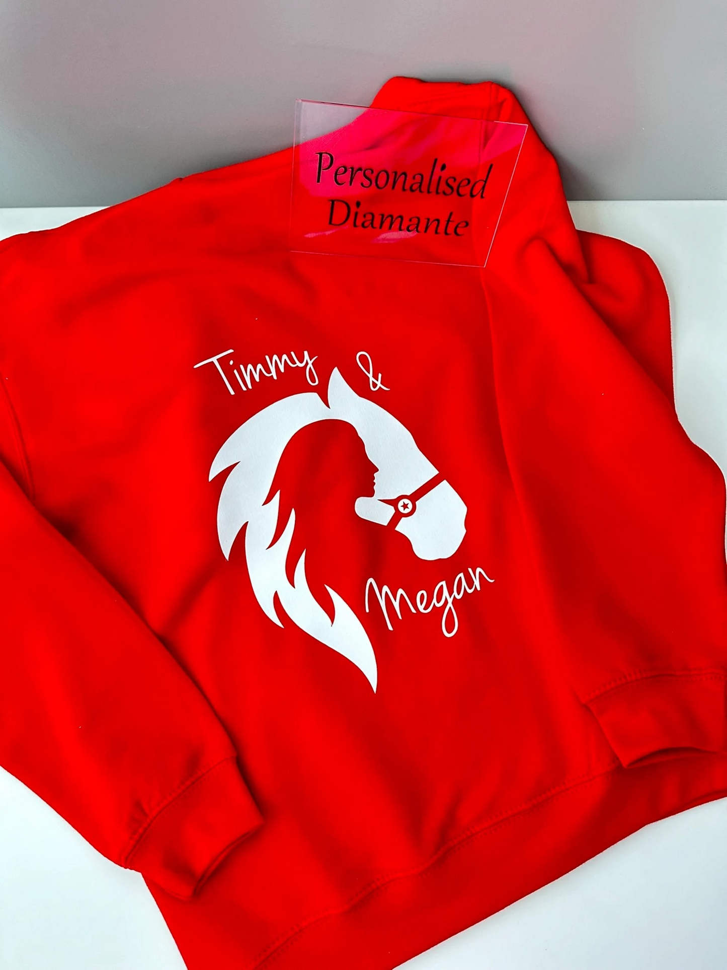 personalised Horse Riding Hoodie, front or back, horse lover gift